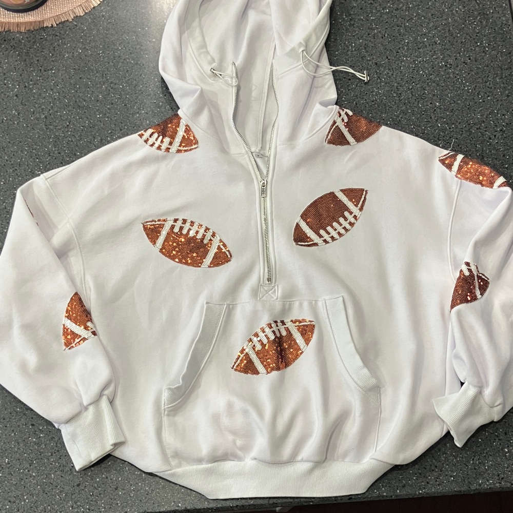White Hoodie with Football Print